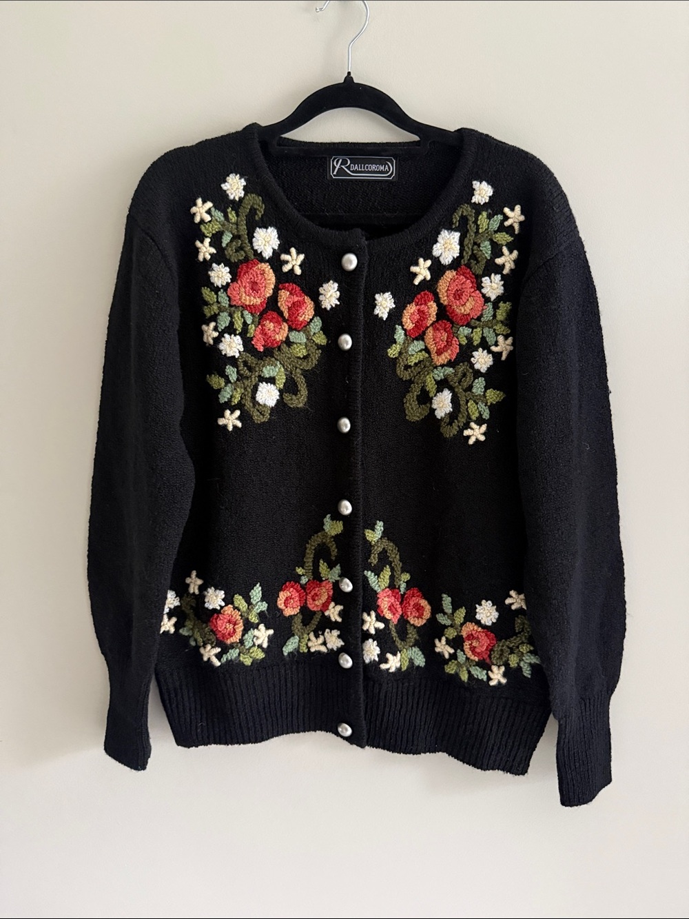Vintage Cottagecore 70% Wool 3D floral knit cardigan